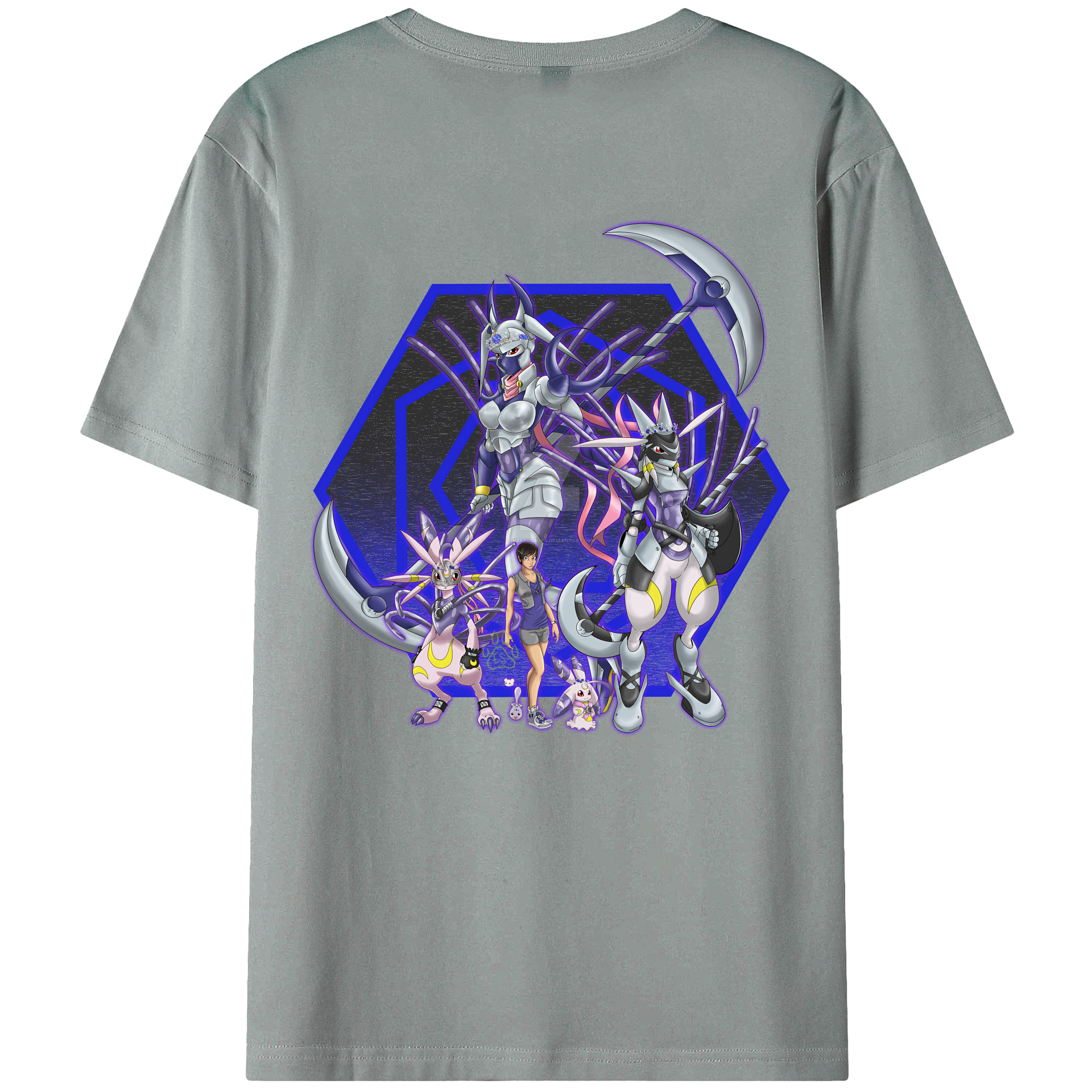 （画像用） Digimon デジタルモンスター/デジモン 綿100％ メンズ半袖Tシャツ（バックプリント） 通気性